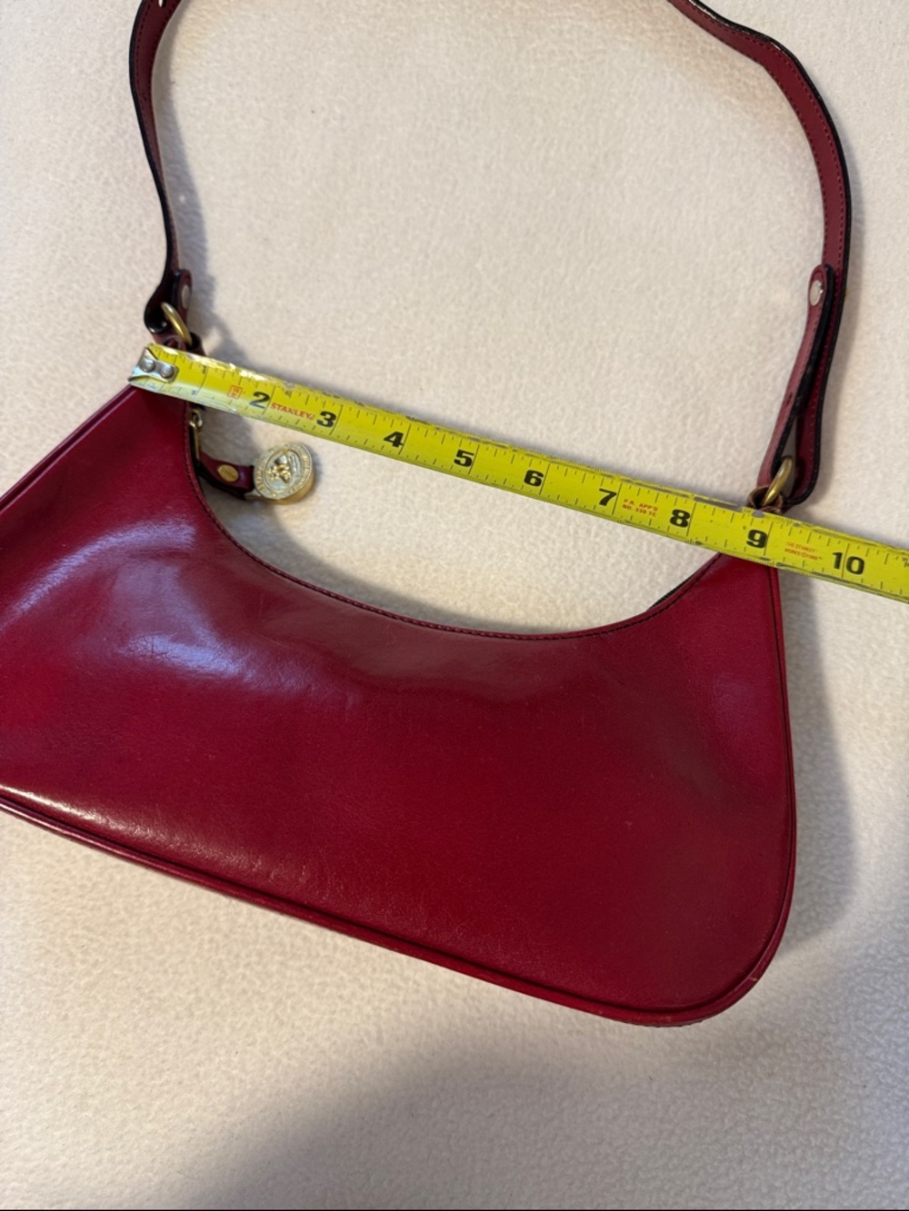 Brahmin Vintage Red Leather Baguette Shoulder Bag Y2K Minimalist Mini Hobo - Picture 12 of 14
